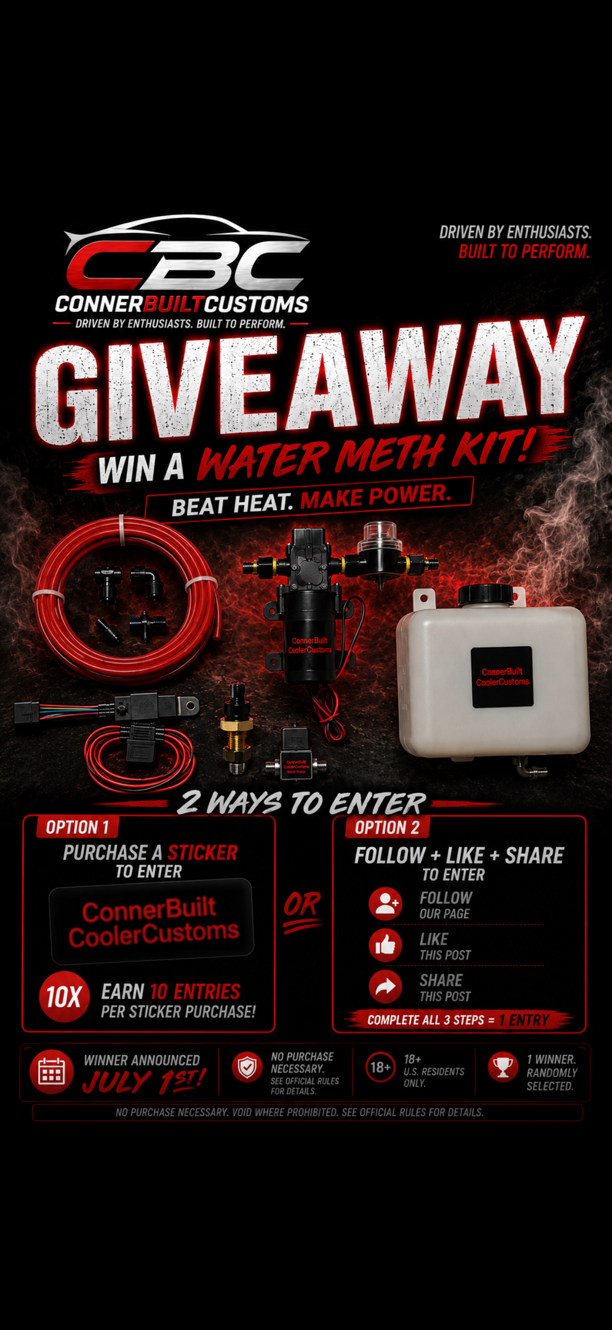 ConnerBuiltCustoms Original OG Logo Sticker — Giveaway Entry 1 sticker = 10 entry’s to win a full kit August 1st! Your choice of Injection kit or intercooler sprayer kit!